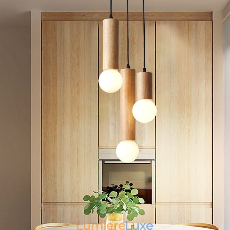 Suspension japonaise en bois à 3 lumières