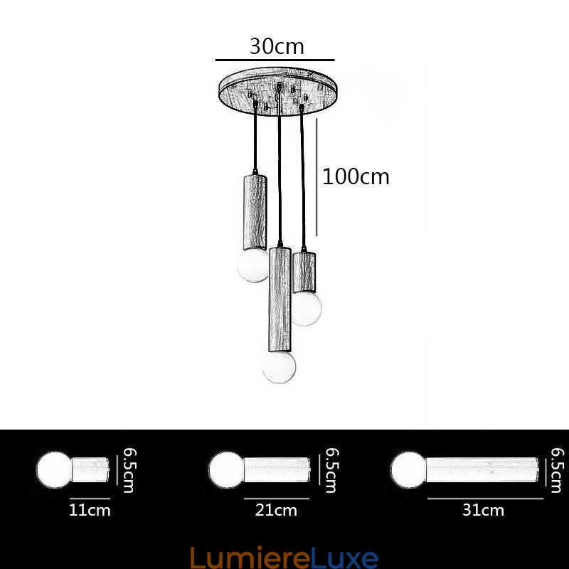 Suspension japonaise en bois à 3 lumières