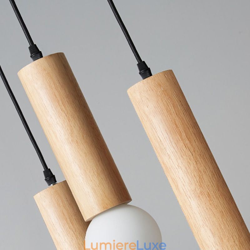 Suspension japonaise en bois à 3 lumières