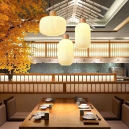 Suspension japonaise en bois et lanterne en verre