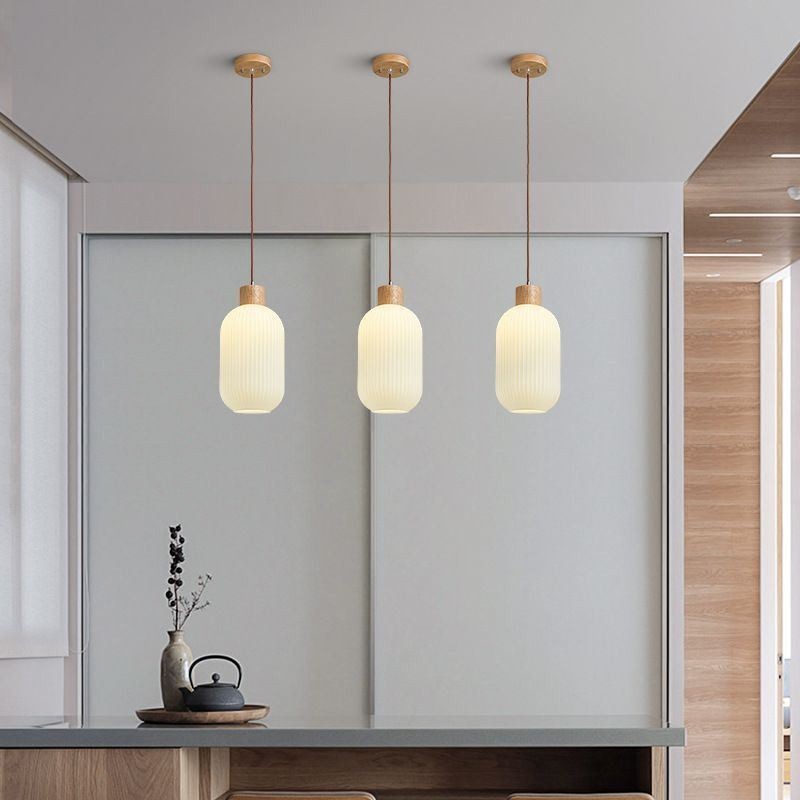 Suspension japonaise en bois et lanterne en verre