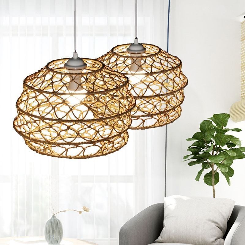 Suspension pastorale moderne, suspension créative en rotin avec abat-jour pliable