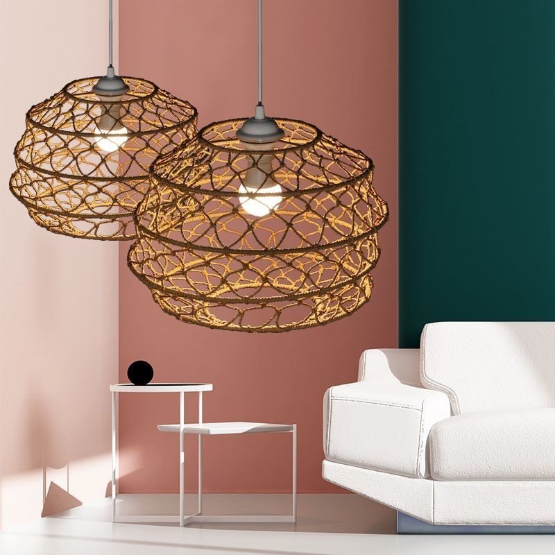Suspension pastorale moderne, suspension créative en rotin avec abat-jour pliable