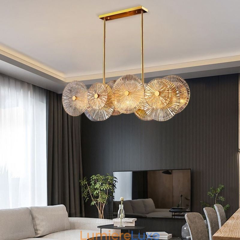 Lustre moderne à disque étincelant, lampe suspendue en verre à motif de feu d'artifice, éclairage décoratif pour la maison