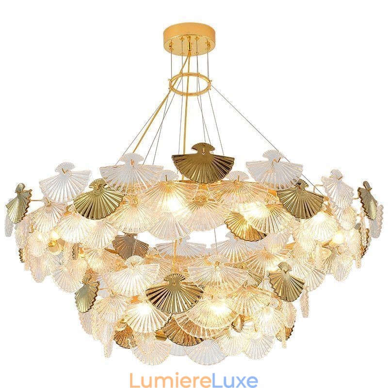Lustre européen en verre suspendu en forme d'éventail