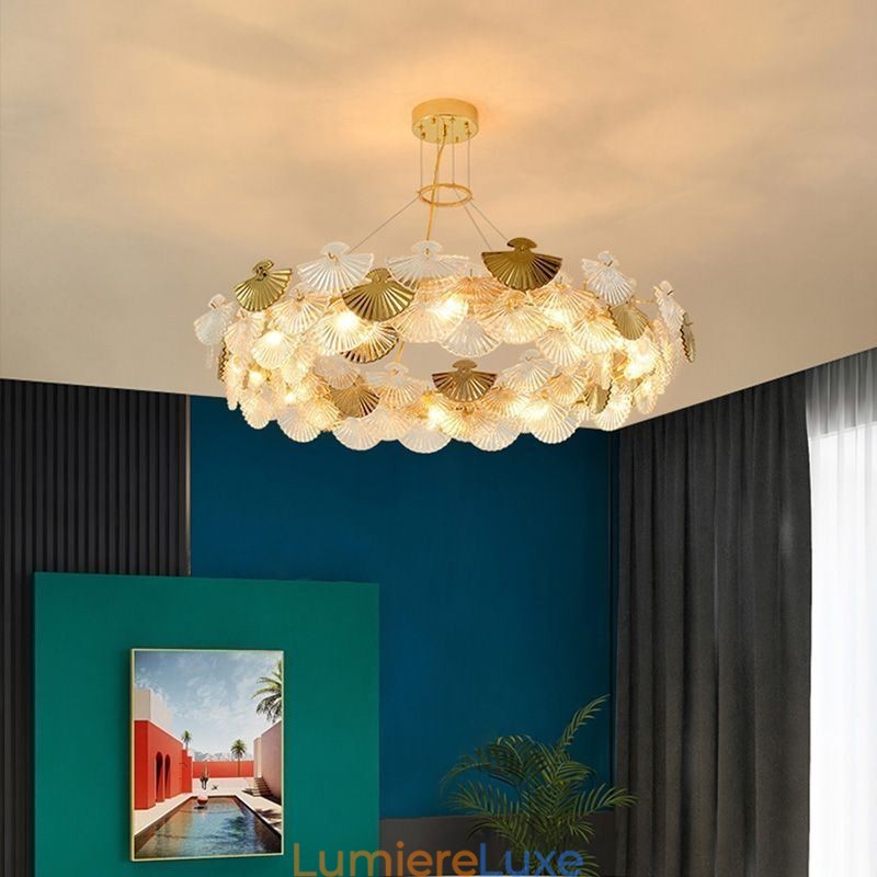 Lustre européen en verre suspendu en forme d'éventail