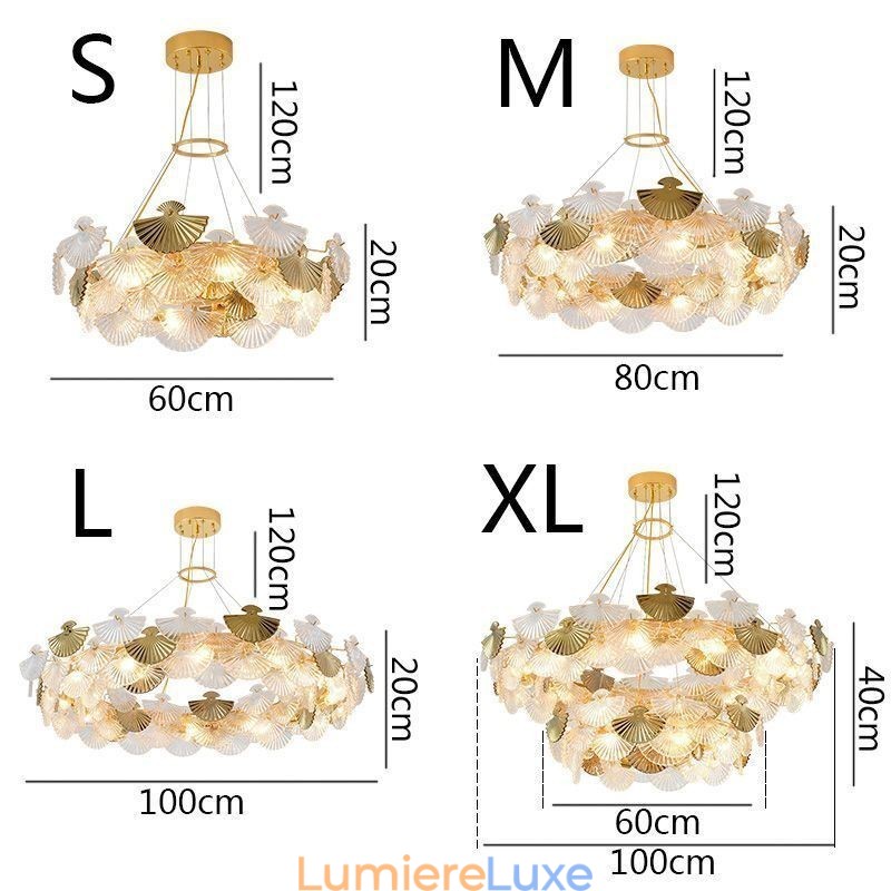 Lustre européen en verre suspendu en forme d'éventail