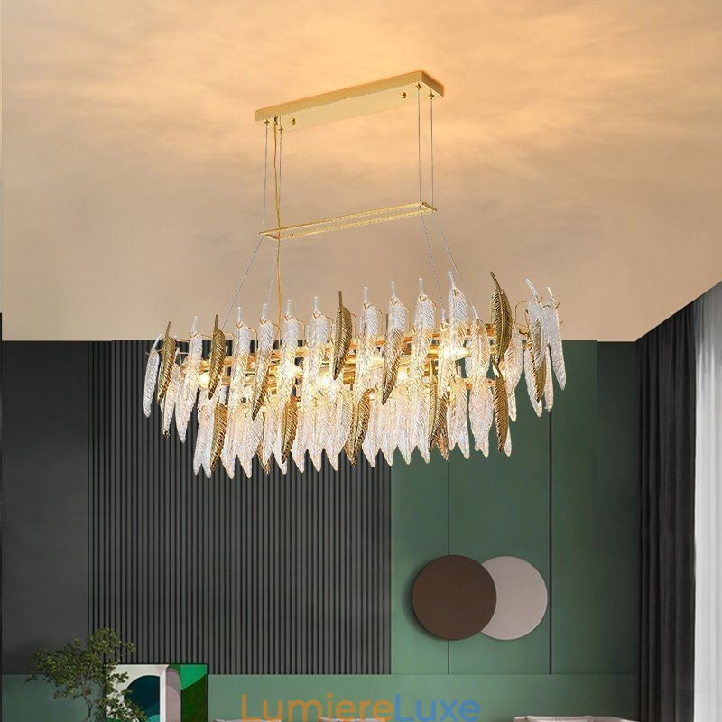 Lustre en verre artistique à plumes ovale