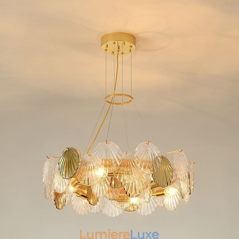 Lustre moderne en verre coquillage pour salle à manger