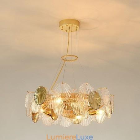 Lustre moderne en verre coquillage pour salle à manger Lustre moderne en verre coquillage pour salle à manger