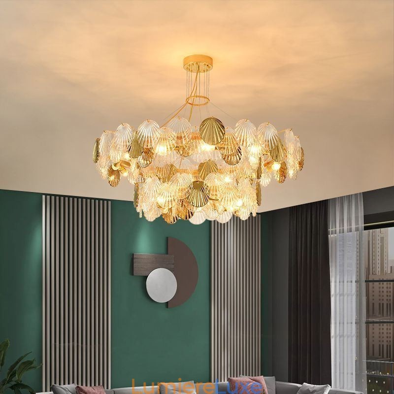 Lustre moderne en verre coquillage pour salle à manger