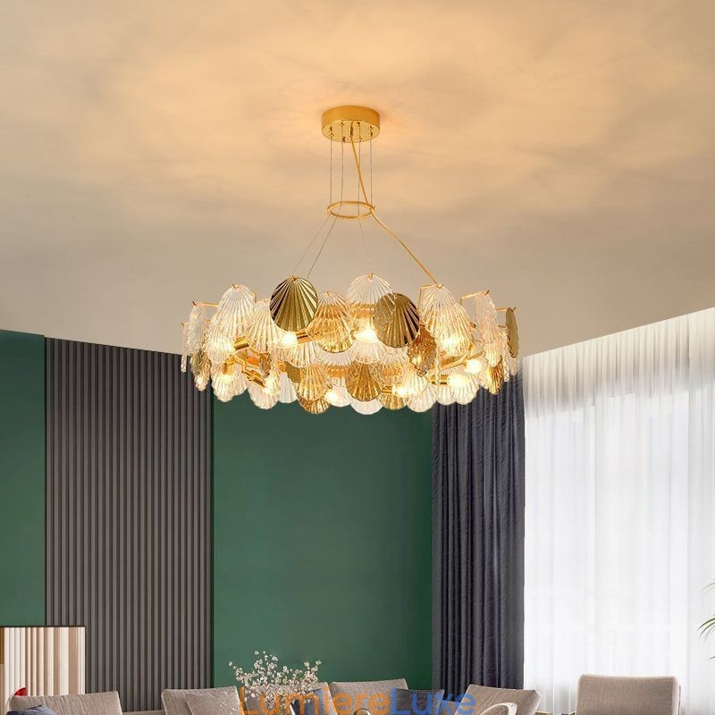 Lustre moderne en verre coquillage pour salle à manger