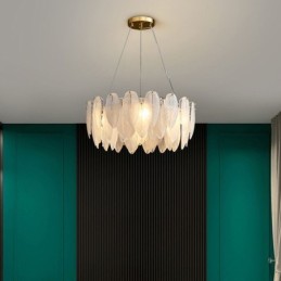 Lustre en verre artistique à plumes, suspension ronde