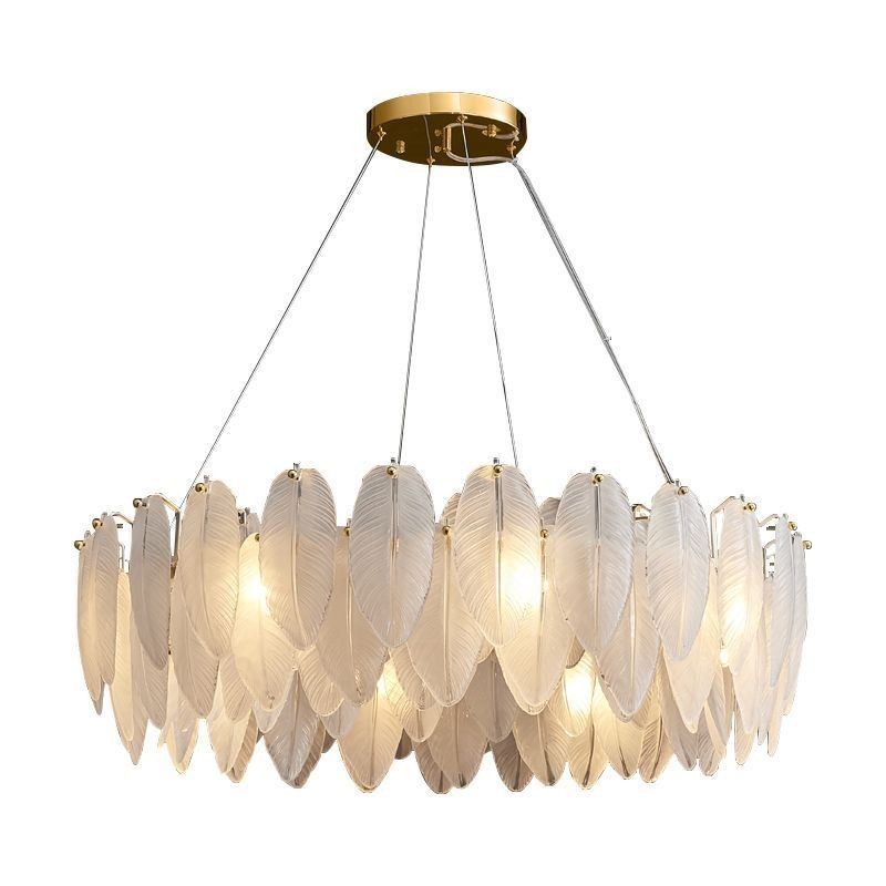 Lustre en verre artistique à plumes, suspension ronde