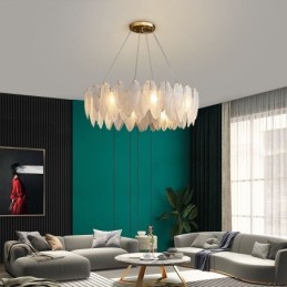 Lustre en verre artistique à plumes, suspension ronde