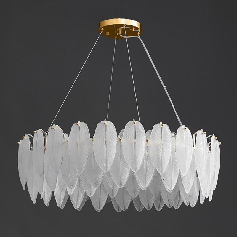 Lustre en verre artistique à plumes, suspension ronde