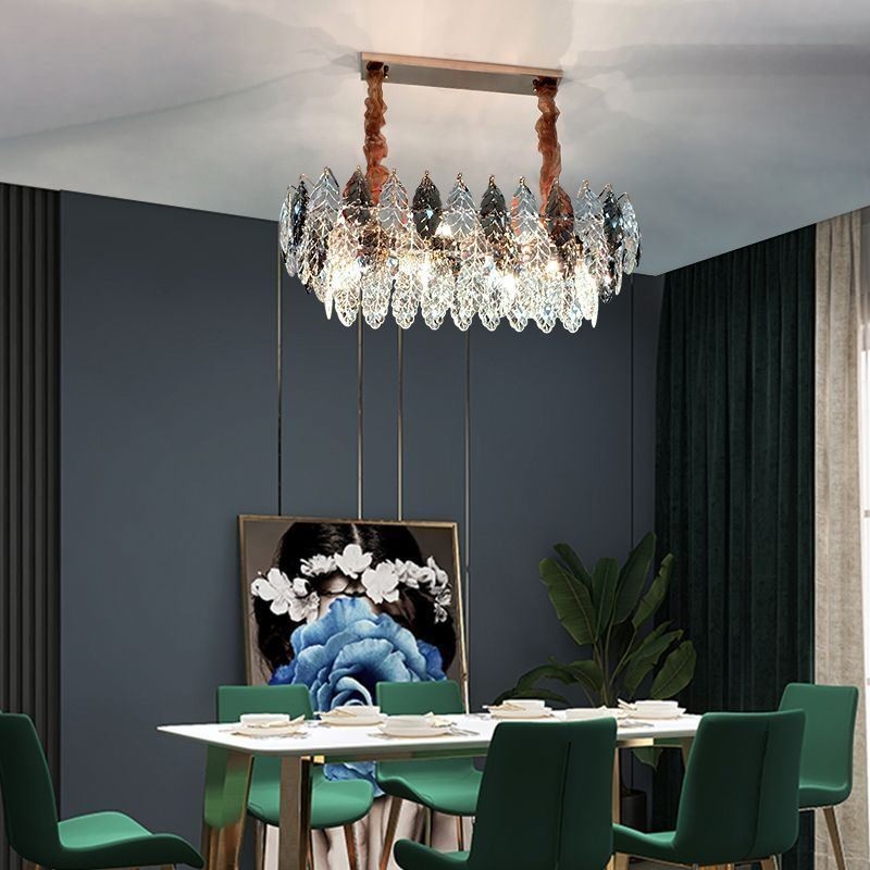 Lustre européen en fer et verre à feuilles créatives