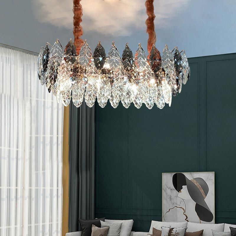 Lustre européen en fer et verre à feuilles créatives