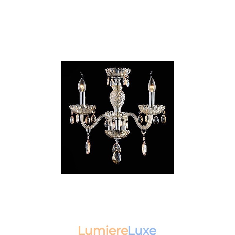 Lustre en verre à 3 lumières de style palais avec ampoule à bougie