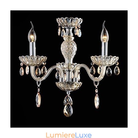 Lustre en verre à 3 lumières de style palais avec ampoule à bougie Lustre en verre à 3 lumières de style palais avec ampoule à bougie
