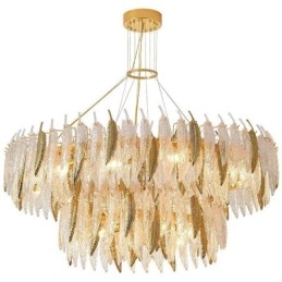 Lustre en verre artistique, plafonnier rond en plumes