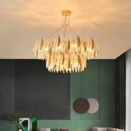 Lustre en verre artistique, plafonnier rond en plumes