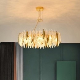 Lustre en verre artistique, plafonnier rond en plumes