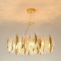 Lustre en verre artistique, plafonnier rond en plumes
