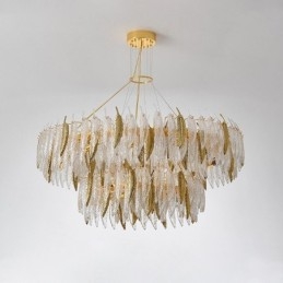 Lustre en verre artistique, plafonnier rond en plumes