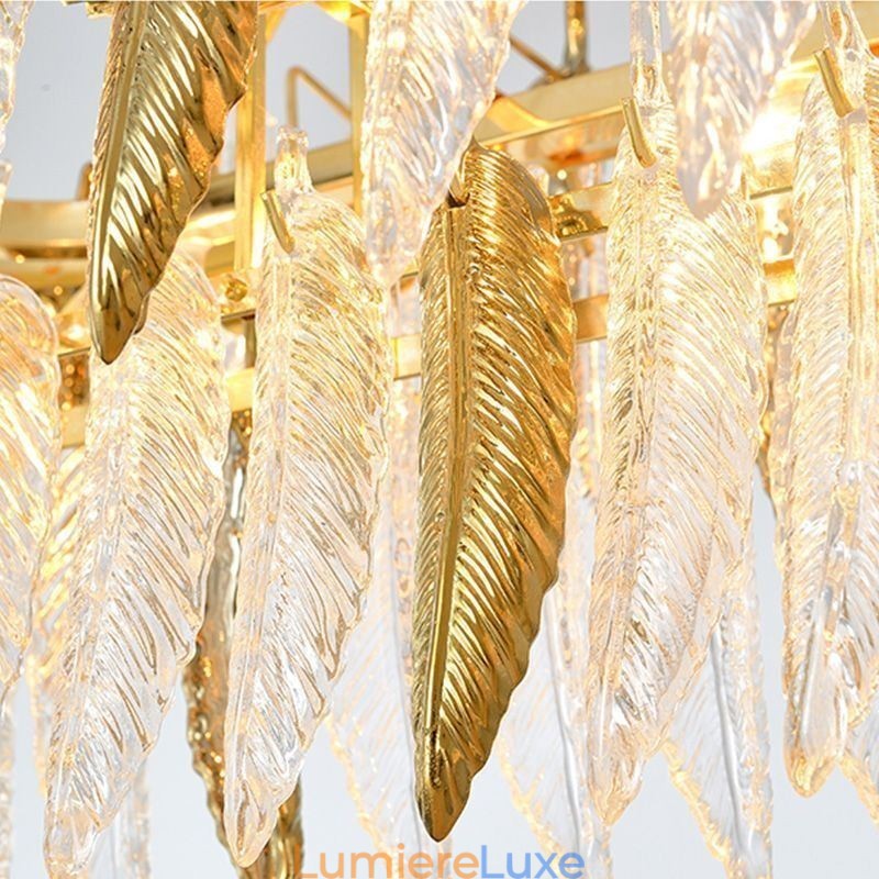 Lustre en verre artistique, plafonnier rond en plumes
