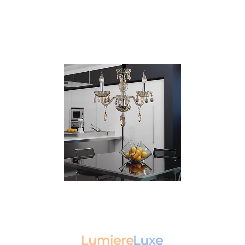 Lustre en verre à 3 lumières de style palais avec ampoule à bougie