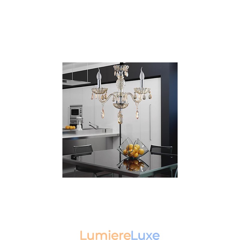 Lustre en verre à 3 lumières de style palais avec ampoule à bougie