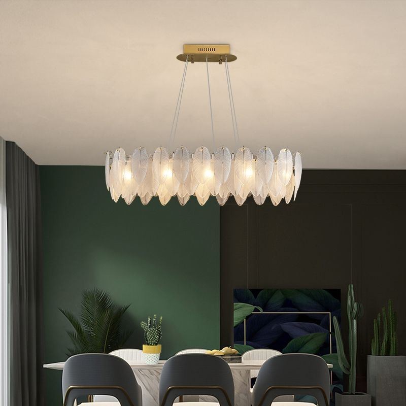 Lustre en verre artistique à plumes, éclairage suspendu rond