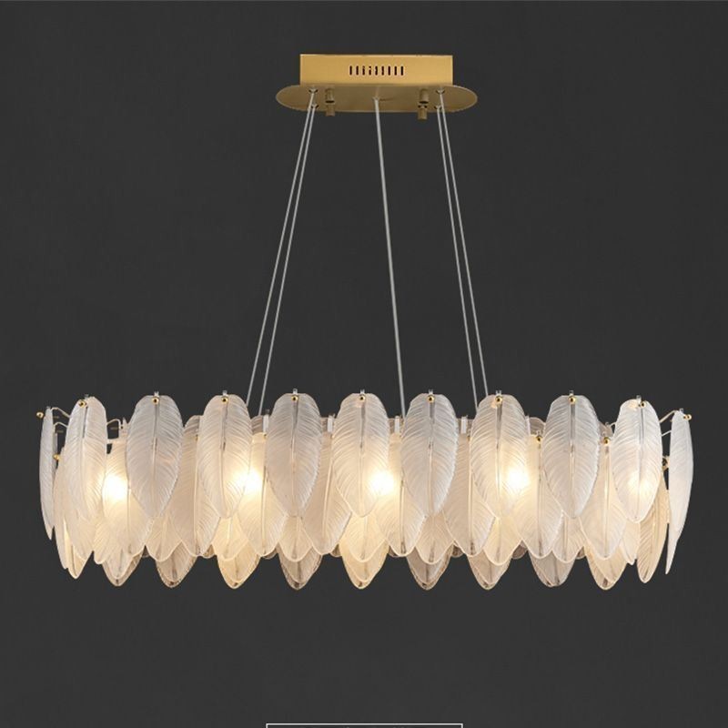 Lustre en verre artistique à plumes, éclairage suspendu rond