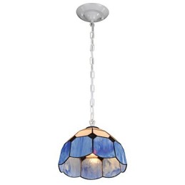 Lustre Mini Style Country Garage blanc + bleu Lumières en verre