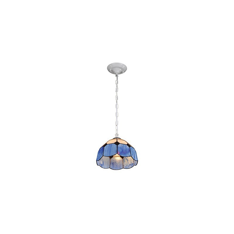 Lustre Mini Style Country Garage blanc + bleu Lumières en verre