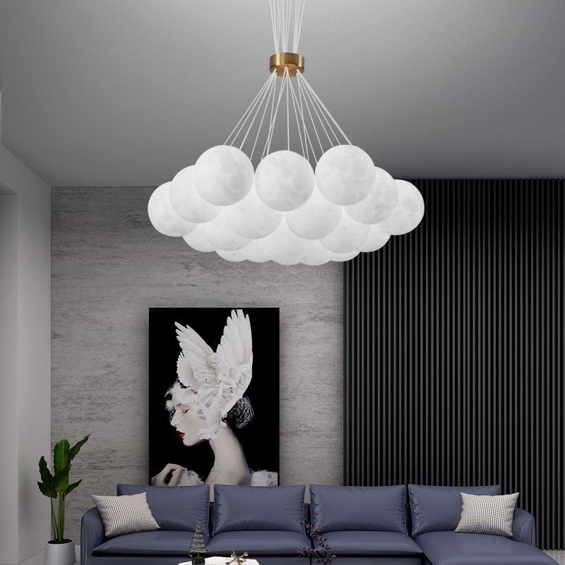 Lustre à bulles de lune, lampe suspendue moderne à boules imprimées en 3D