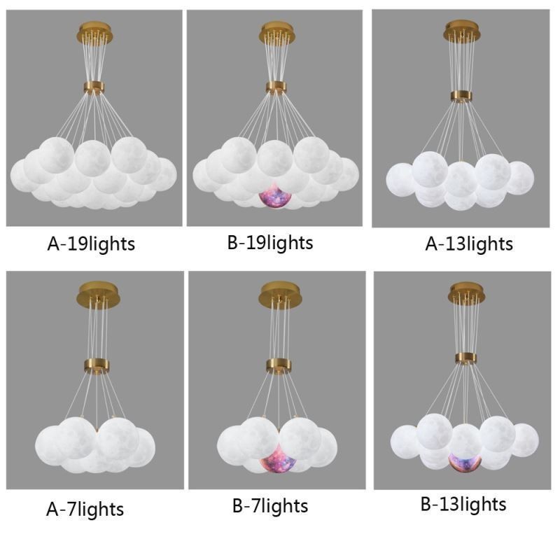 Lustre à bulles de lune, lampe suspendue moderne à boules imprimées en 3D