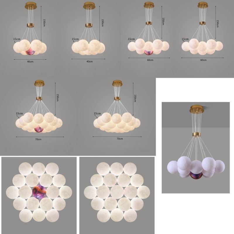 Lustre à bulles de lune, lampe suspendue moderne à boules imprimées en 3D