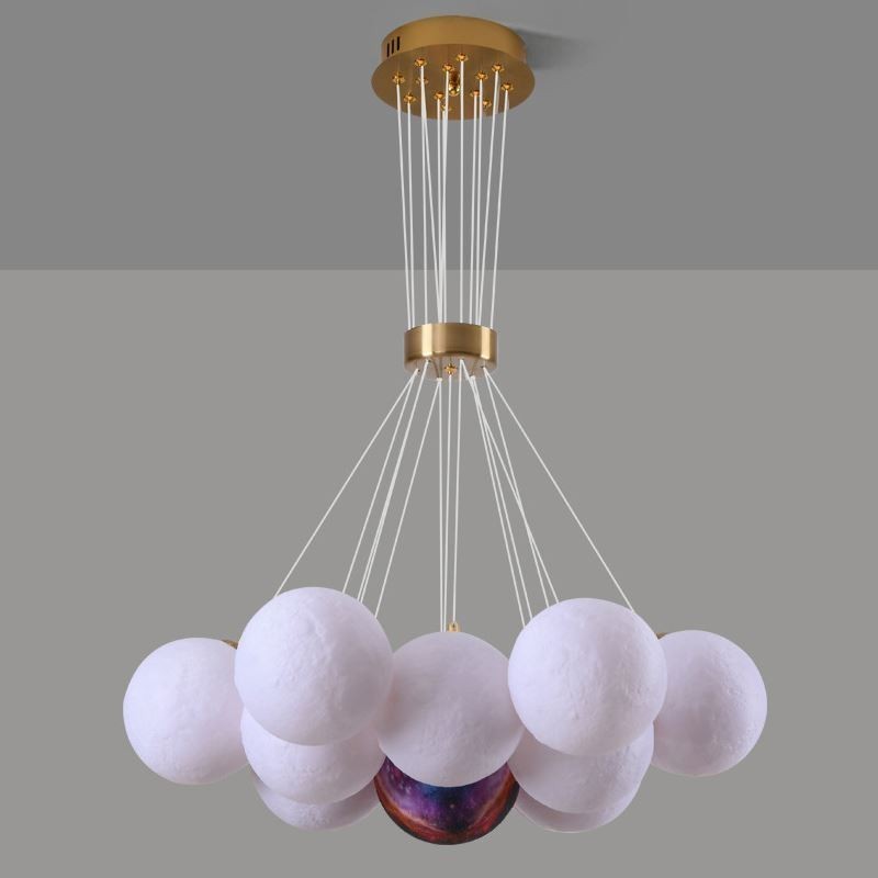 Lustre à bulles de lune, lampe suspendue moderne à boules imprimées en 3D