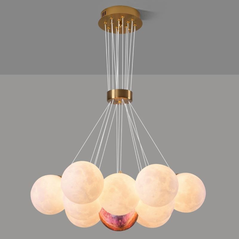 Lustre à bulles de lune, lampe suspendue moderne à boules imprimées en 3D