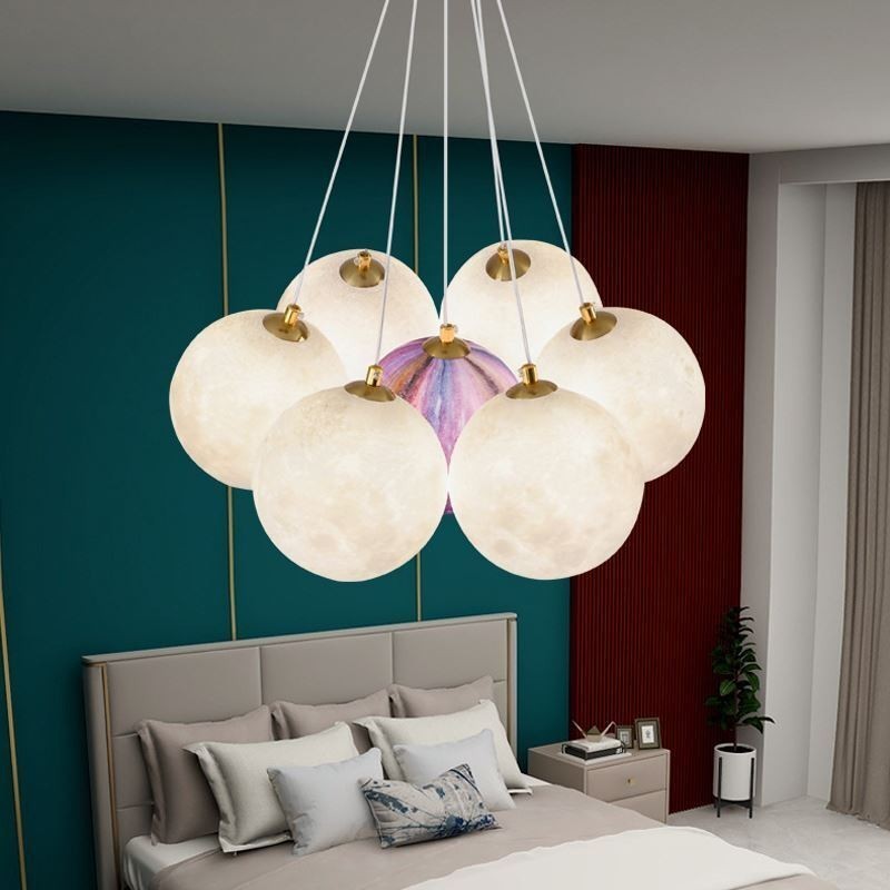 Lustre à bulles de lune, lampe suspendue moderne à boules imprimées en 3D