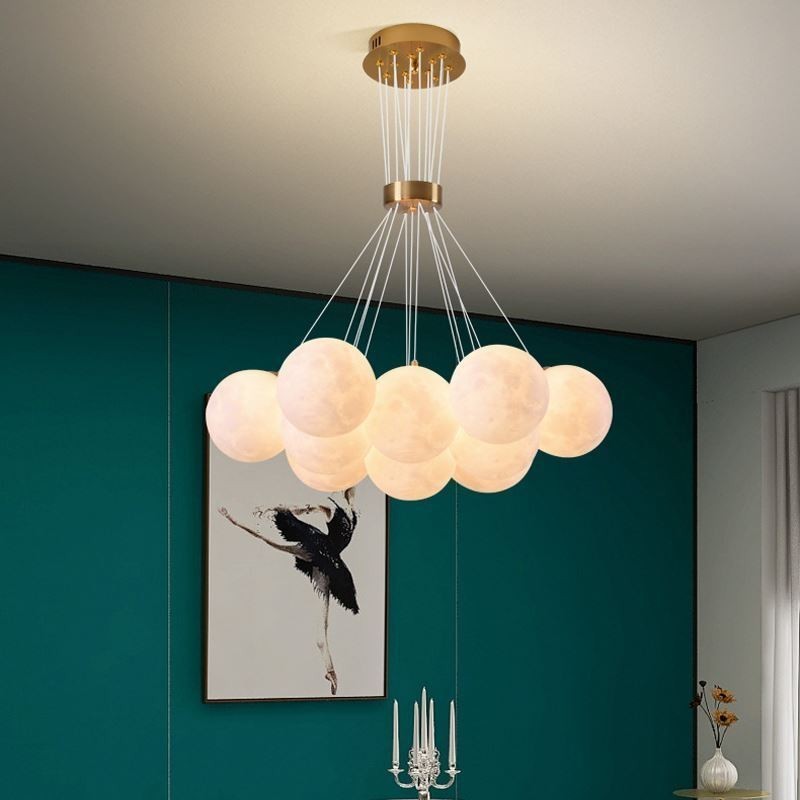 Lustre à bulles de lune, lampe suspendue moderne à boules imprimées en 3D
