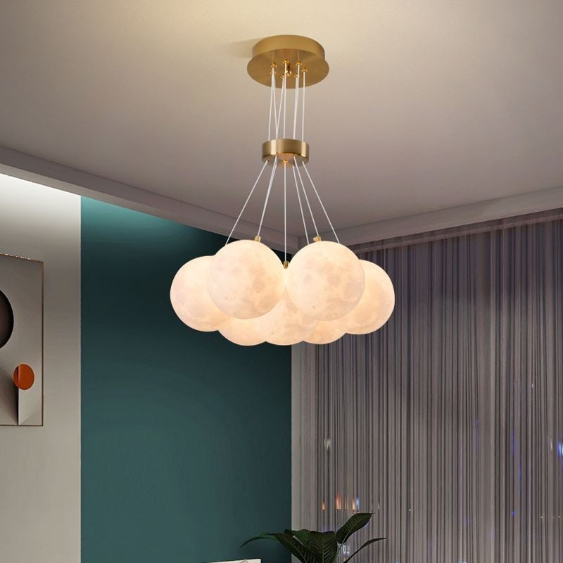 Lustre à bulles de lune, lampe suspendue moderne à boules imprimées en 3D