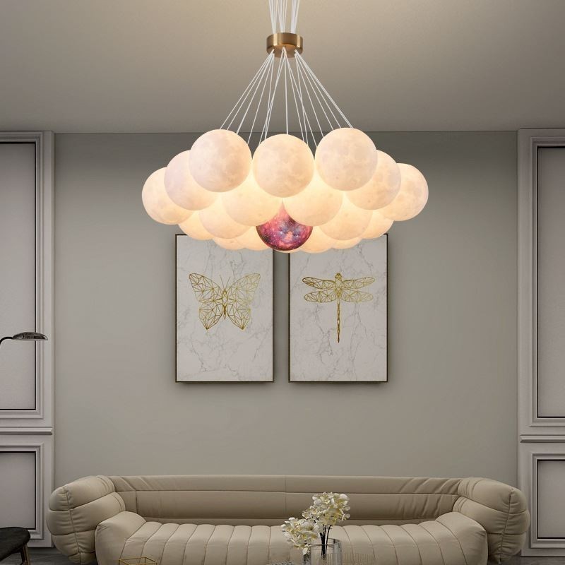 Lustre à bulles de lune, lampe suspendue moderne à boules imprimées en 3D