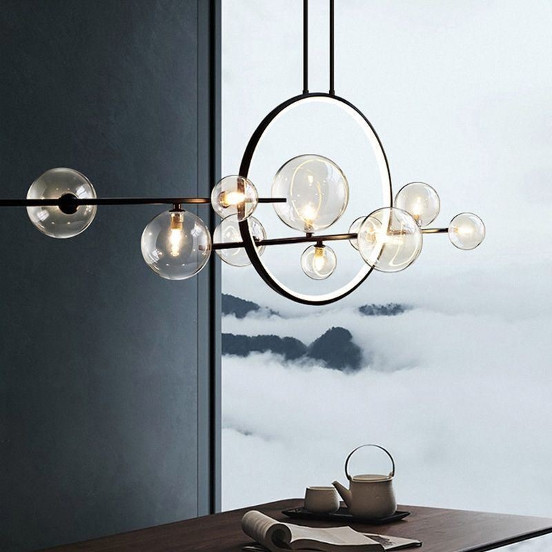 Lustre moderne en métal avec bulles de verre transparent