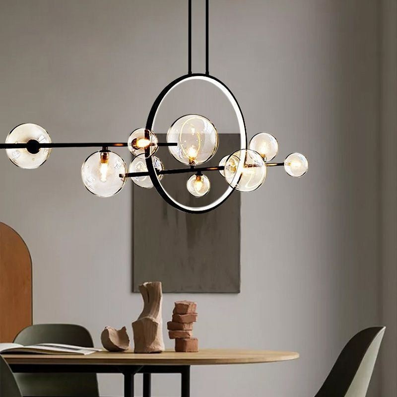 Lustre moderne en métal avec bulles de verre transparent
