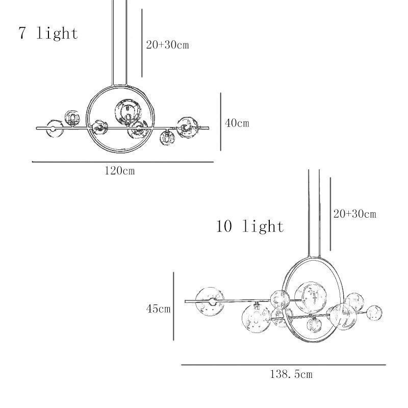 Lustre moderne en métal avec bulles de verre transparent
