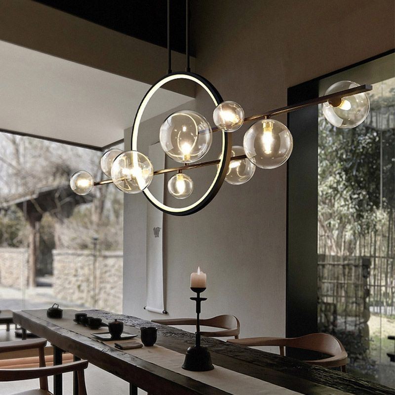 Lustre moderne en métal avec bulles de verre transparent