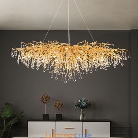 Lustre en cristal de luxe doré, lampe de plafond moderne suspendue pour salle à manger Lustre en cristal de luxe doré, lampe de plafond moderne suspendue pour salle à manger